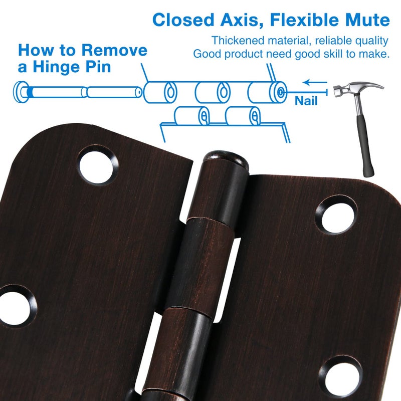 TDCHINGES 12 Pack Oil Rubbed Bronze Door Hinges 3.5"" x 3 1/2 Inch Black Brushed Interior Hinge Rounded 5/8"" Radius Corner 3 ?""Iron Residential Standard Bedroom Bifold Single Double Doors Hardware Kit - Image 4